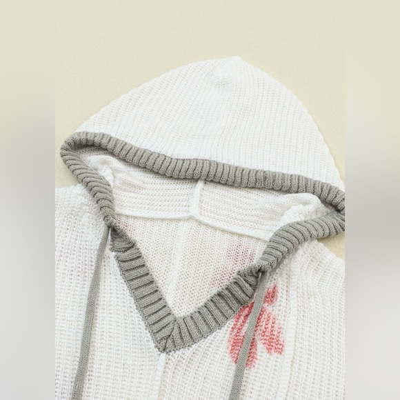 Floral Knit Hooded Sweater - White and Pink - Picture 11 of 16